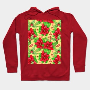 Poinsettia and holly berry watercolor Christmas pattern Hoodie